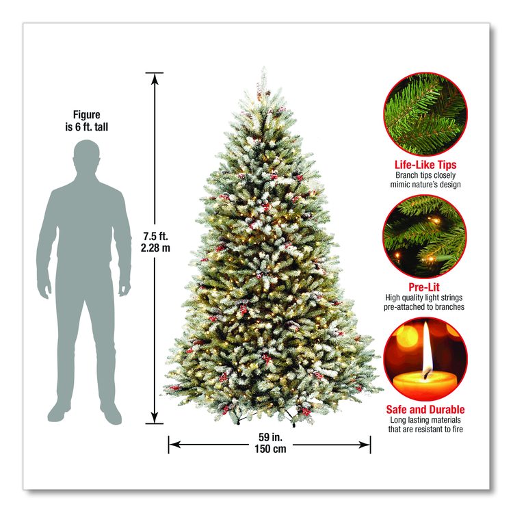 Pre-Lit Dunhill Fir Snowy Tree, 59" x 59" x 90", Green Tree, Green Tree Stand