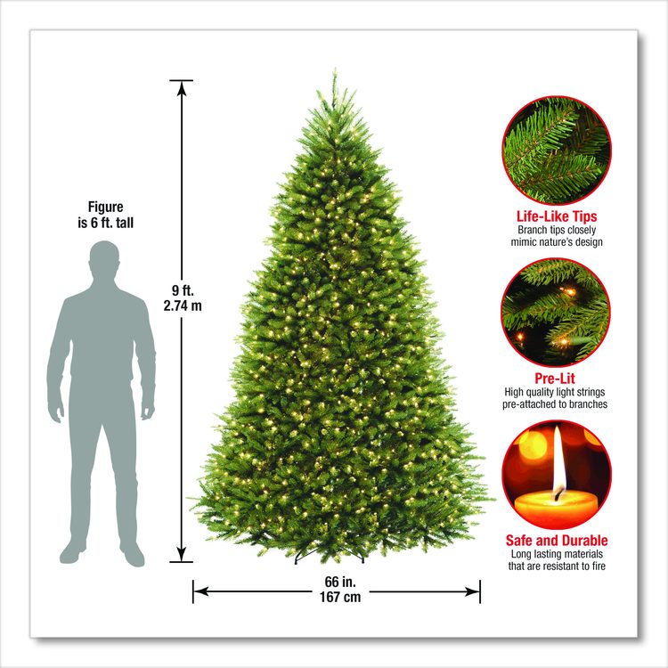Pre-Lit Dunhill Fir Tree, 66" x 66" x 108", 900 Clear Lights, Green Tree, Green Tree Stand