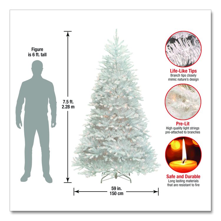 Pre-Lit Dunhill Fir White Tree, 59" x 59" x 90", White Tree, White Tree Stand