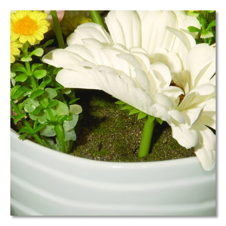 Spring White Daises and Roses Flowerpot, 9" x 9" x 17", White Flowers, White Pot