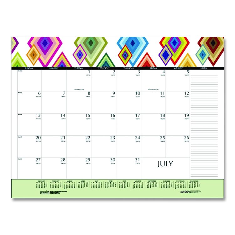 Recycled Desk Pad Calendar, Geometric Artwork, 22 x 17, White Sheets, Black Binding/Corners,12-Month (Jan to Dec): 2026