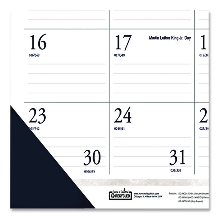 Recycled Two-Color Monthly Desk Pad Calendar, 22 x 17, Perforated White/Blue/Gray Sheets, 12-Month (Jan-Dec): 2026