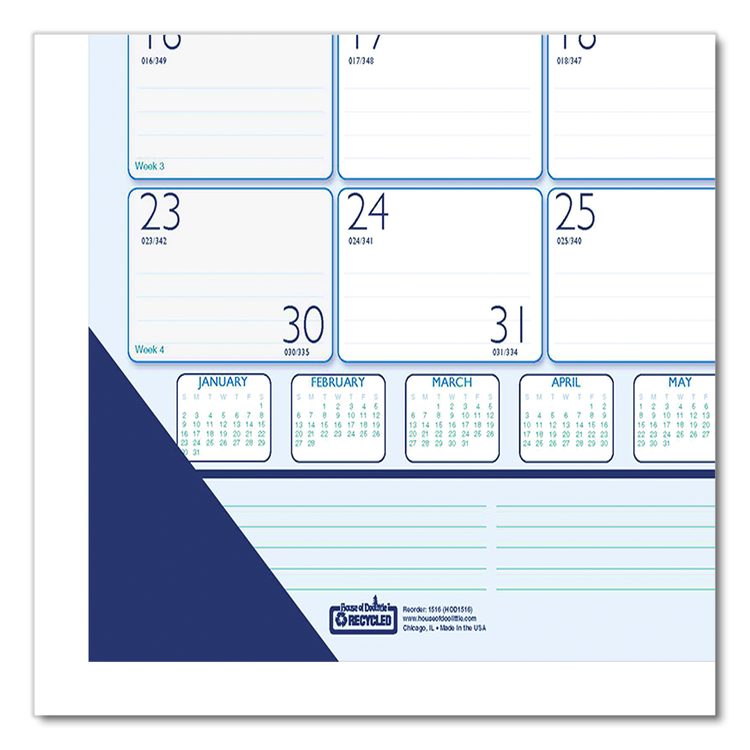Recycled Contempo Desk Pad Calendar, 22 x 17, White/Blue Sheets, Blue Binding, Blue Corners, 12-Month (Jan to Dec): 2026