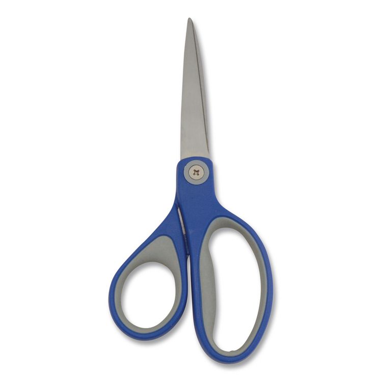 KleenEarth Soft Handle Scissors, 7" Long, 2.25" Cut Length, Straight Blue/Gray Handle