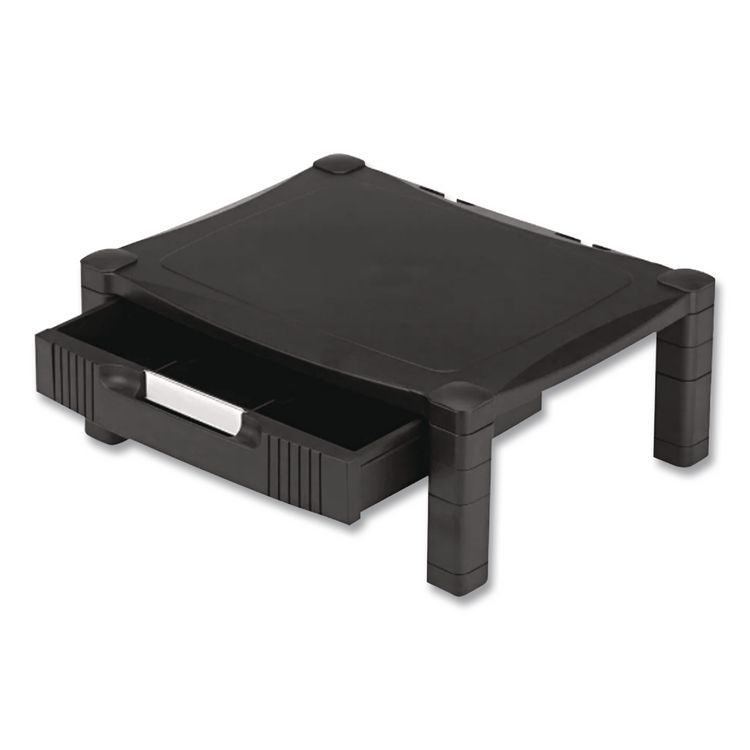 Monitor Stand with Drawer, 17" x 13.25" x 3" to 6.5", Black, Supports 50 lbs
