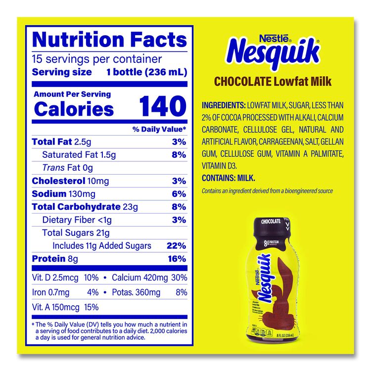 Nesquik Chocolate Lowfat Milk, 8 oz Bottle, 15/Carton