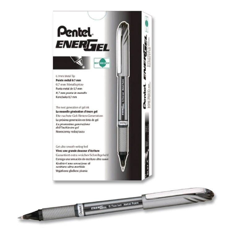 EnerGel NV Gel Pen, Stick, Bold 1 mm, Black Ink, Gray/Black Barrel, Dozen