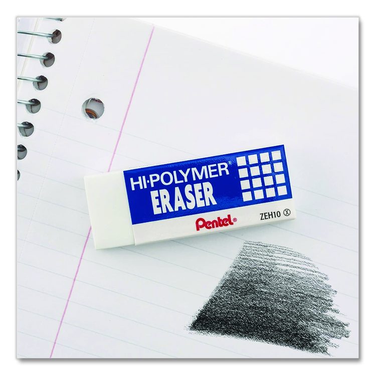 Hi-Polymer Eraser, For Pencil Marks, Rectangular Block, Medium, White, 3/Pack