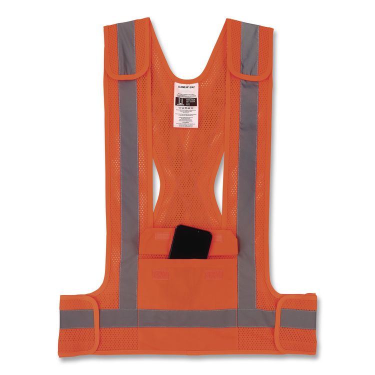 GloWear 8142BA Type O Class 1 Breakaway Hi-Vis Safety Vest, Polyester, Small/Medium, Orange