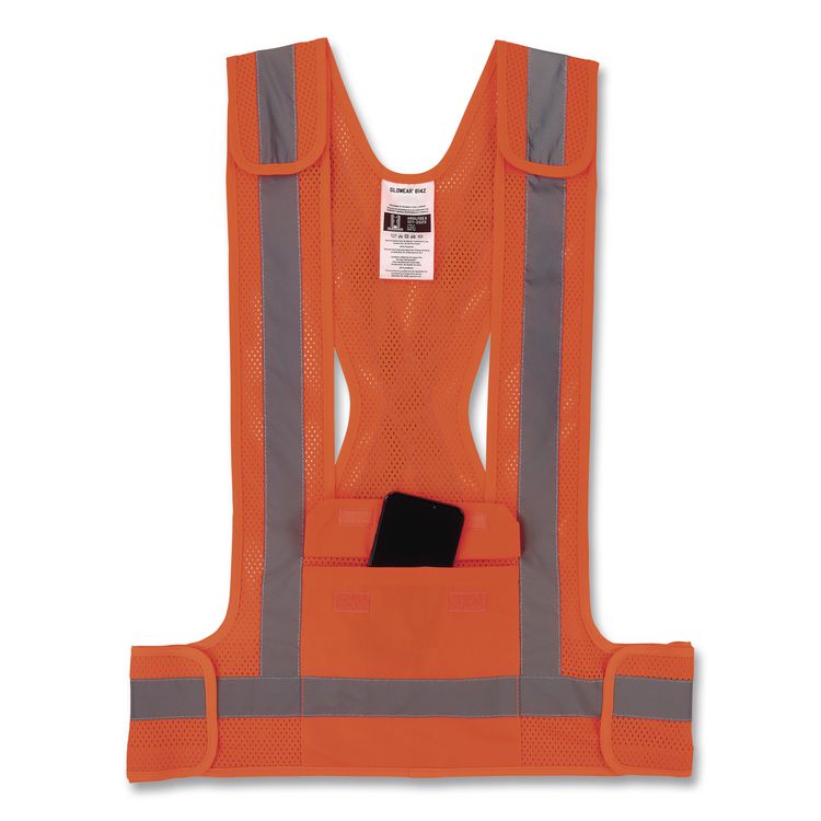 GloWear 8142BA Type O Class 1 Breakaway Hi-Vis Safety Vest, Polyester, Large/X-Large, Orange