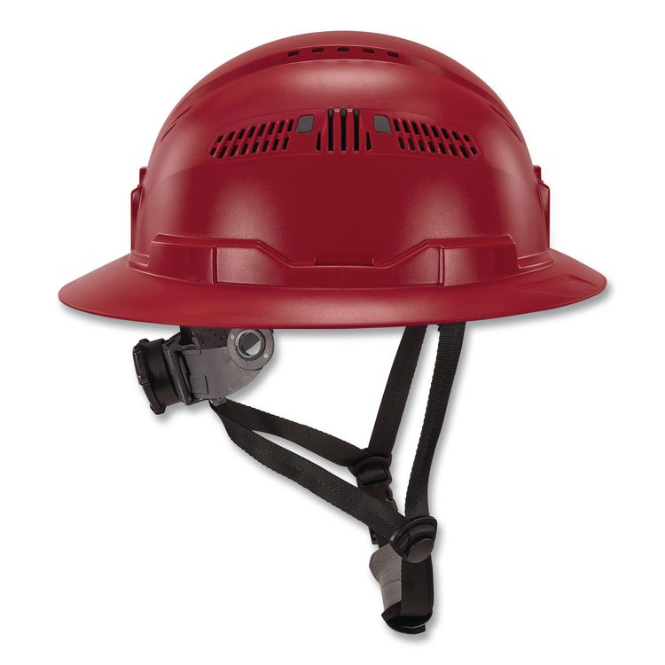 Skullerz 8964 Full Brim Class C Safety Helmet, Vented, 6-Point Standard Ratchet Suspension, One Size Fits Most, Red