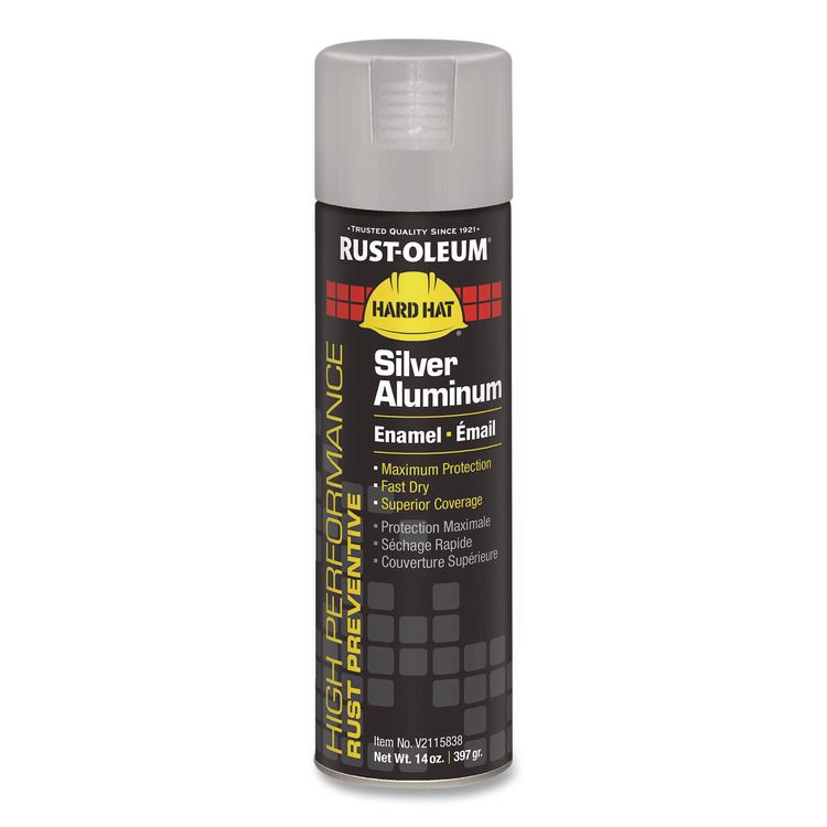 Hard Hat High Performance V2100 System Rust Preventive Enamel Spray Paint, Gloss Silver Aluminum, 15 oz Aerosol Can, 6/Carton