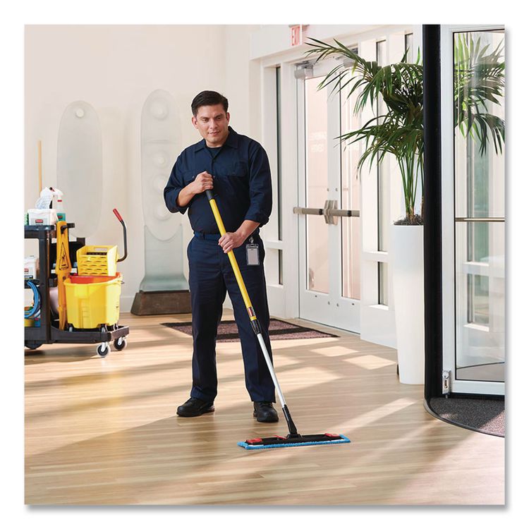 Adaptable Flat Mop Kit, 19.5 x 5.5 Blue Microfiber Head, 48" to 72" Yellow Aluminum Handle
