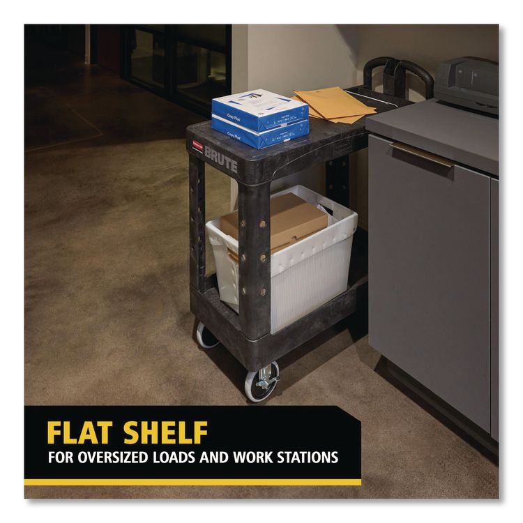 Flat Shelf Utility Cart, Plastic, 2 Shelves, 500 lb Capacity, 19.19" x 37.88" x 33.33", Black