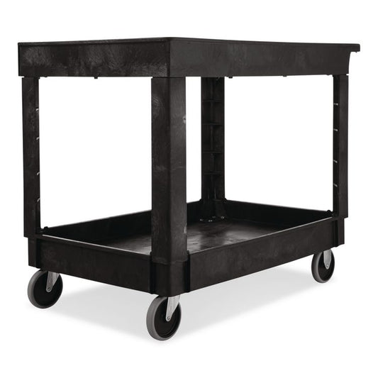 Heavy-Duty Flat-Handle Maintenance/Utility Cart, Plastic, 2 Shelves, 500 lb Capacity, 24" x 40" x 31.25", Black