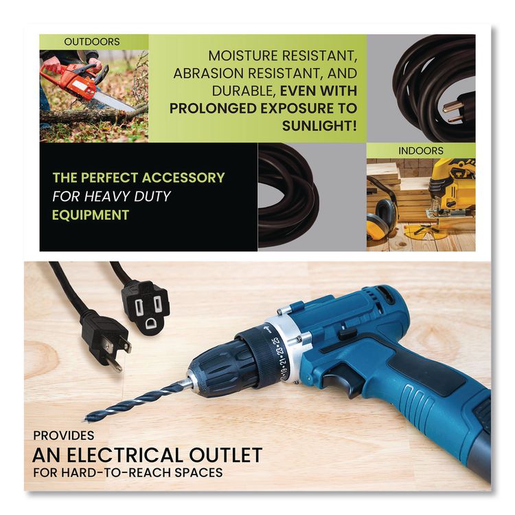 16 AWG Outdoor Extension Cord, 15 ft, 13 A, Black