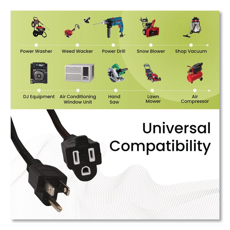 14 AWG Outdoor Extension Cord, 25 ft, 15 A, Black