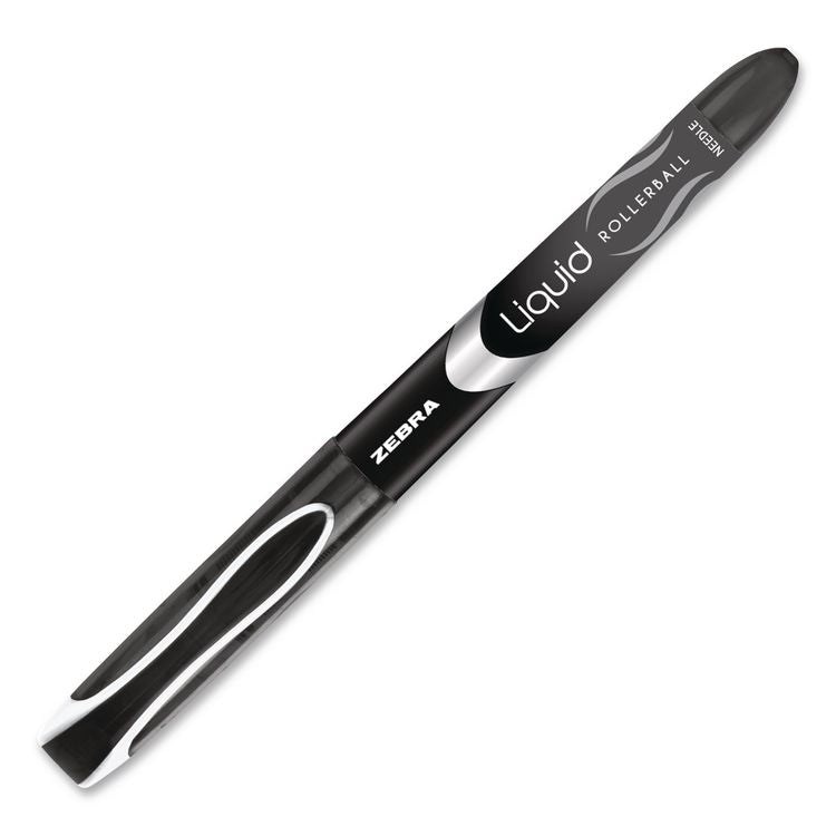 Liquid Ink Rollerball Pen, Stick, Extra-Fine 0.5 mm, Black Ink, Black/Silver Barrel, 12/Pack
