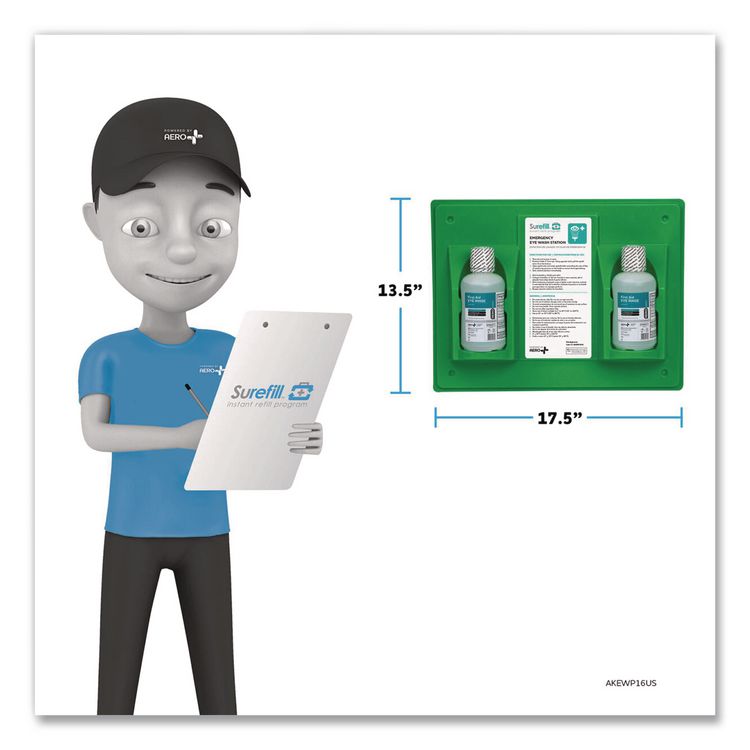 Emergency Eyewash Station, 16 oz Bottle, 2 Bottles/Station