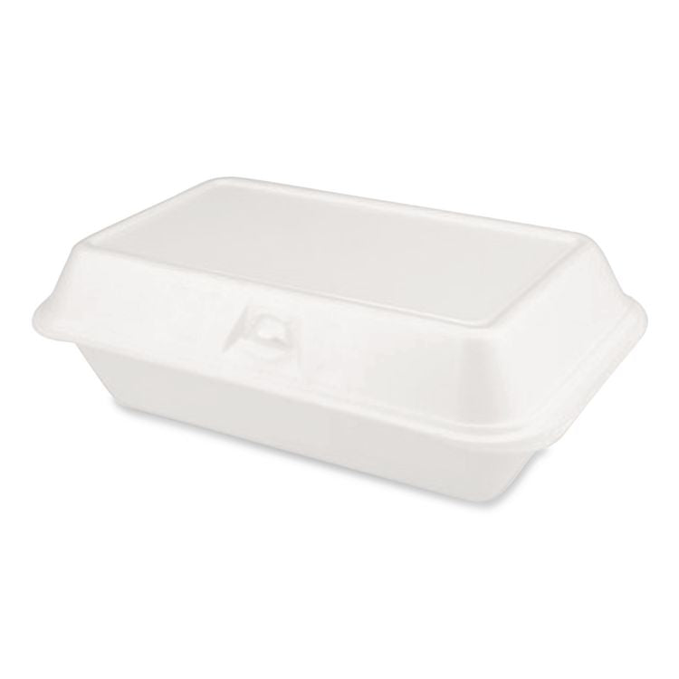 Foam Hinged Lid Container, Secure One Tab Latch, Poly Bag, 7.81 x 8.75 x 3.38, White, 100/Sleeve, 2 Sleeves/Bag, 1 Bag/Pack
