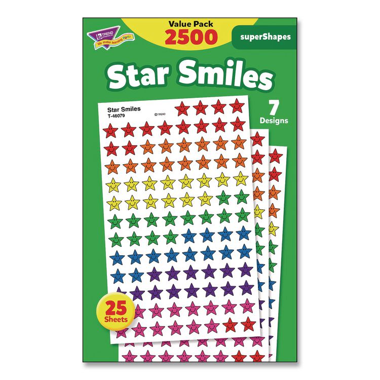 Sticker Assortment Pack, Smiling Star, Assorted Colors, 2,500/Pack