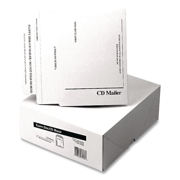 Disk/CD Foam-Lined Mailers for CDs/DVDs, Square Flap, Redi-Strip Adhesive Closure, 8.5 x 6, White, 25/Box