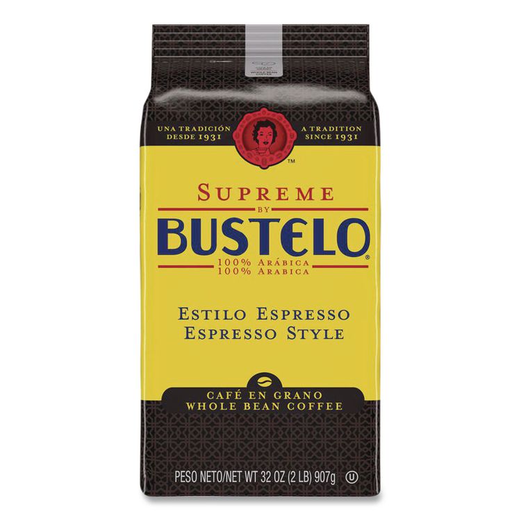 Cafe Bustelo Whole Bean Coffee, Espresso, 32 oz Bag, 4/Carton
