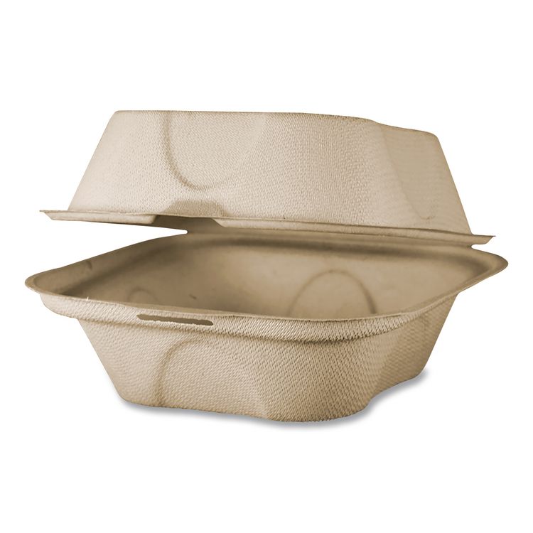 Fiber Hinged Takeout Containers, Burger Box, 6.5 x 6 x 3.2, Natural, Paper, 500/Carton