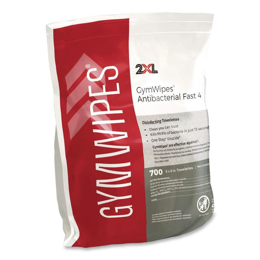 Antibacterial Gym Wipes Refill, 1-Ply, 6 x 8, Unscented, White, 700 Wipes/Pack (Each)