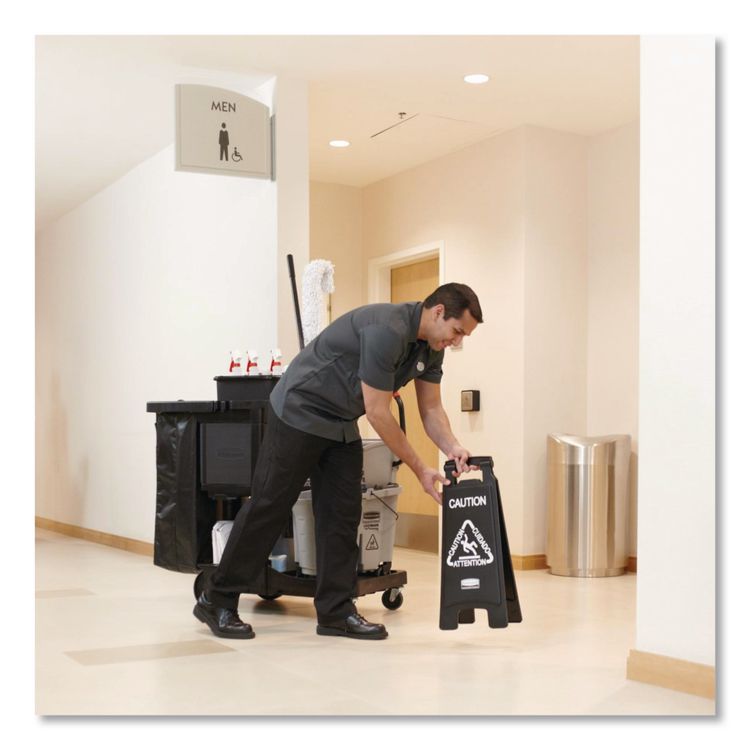 Executive 2-Sided Multi-Lingual Caution Sign, Black/White, 10.9 x 26.1