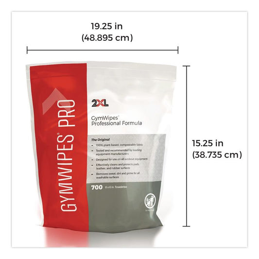 Gym Wipes Professional, 1-Ply, 6 x 8, Unscented, White, 700/Pack
