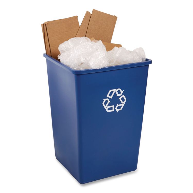 Square Recycling Container, 35 gal, Plastic, Blue