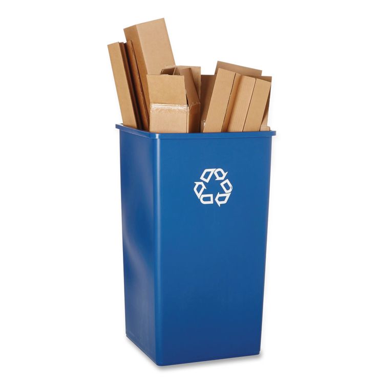 Square Recycling Container, 50 gal, Plastic, Blue