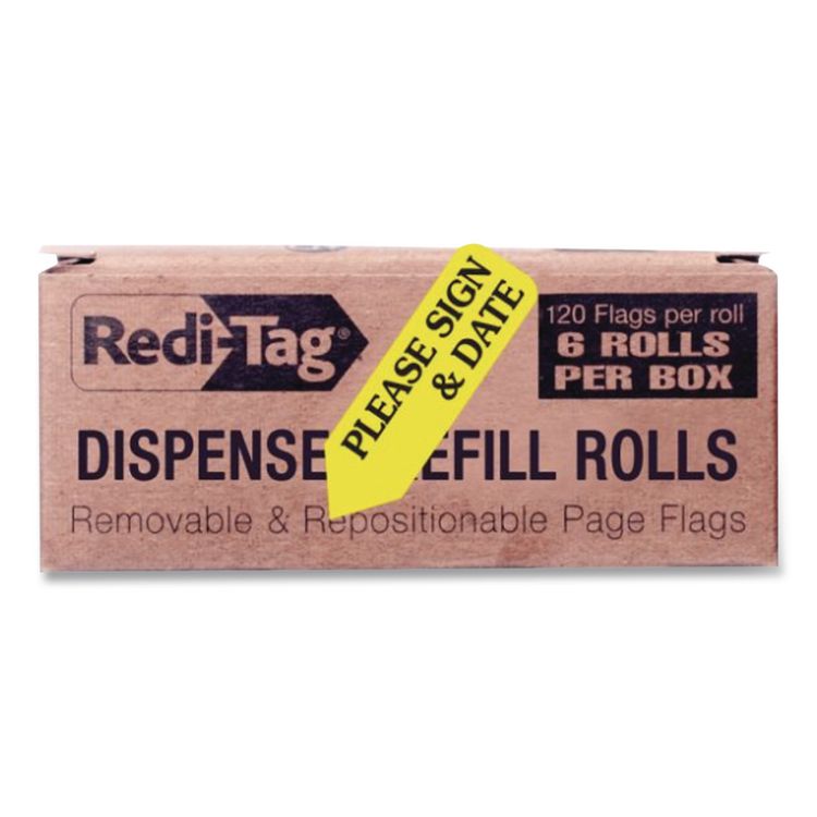 Arrow Message Page Flag Refills, "Please Sign and Date", Yellow, 120/Roll, 6 Rolls