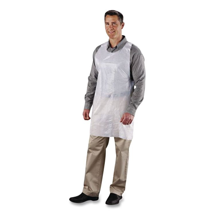 Poly Apron, 24 x 42, One Size Fits Most, White, 100/Pack, 10 Packs/Carton