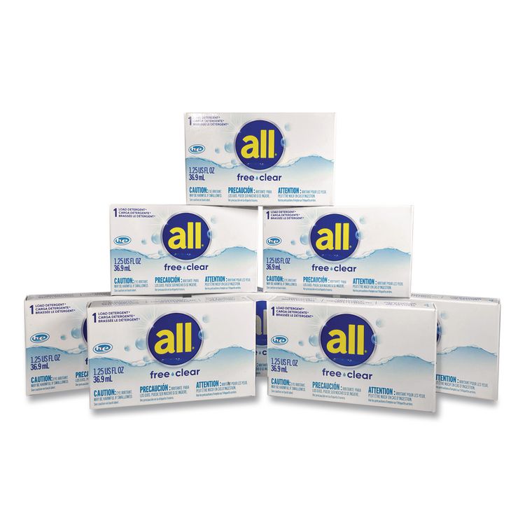 Free Clear HE Liquid Laundry Detergent, Unscented, 1.25 oz Vending Box, 100/Carton