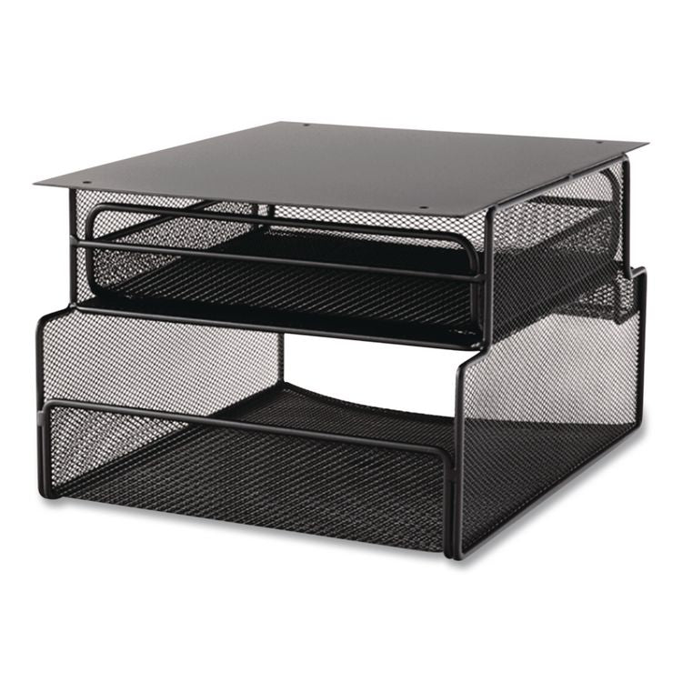 Onyx Hanging Organizer with Drawer, Under Desk Mount, 3 Compartments, Steel Mesh, 12.33 x 10 x 7.25, Black