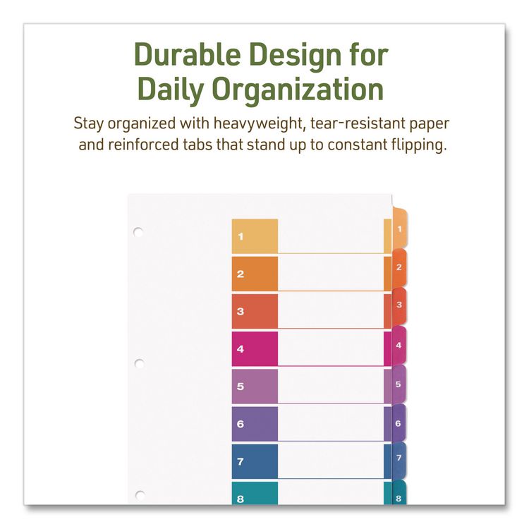 Customizable Table of Contents Ready Index Dividers with Multicolor Tabs, 8-Tab, 1 to 8, 11 x 8.5, White, 3 Sets