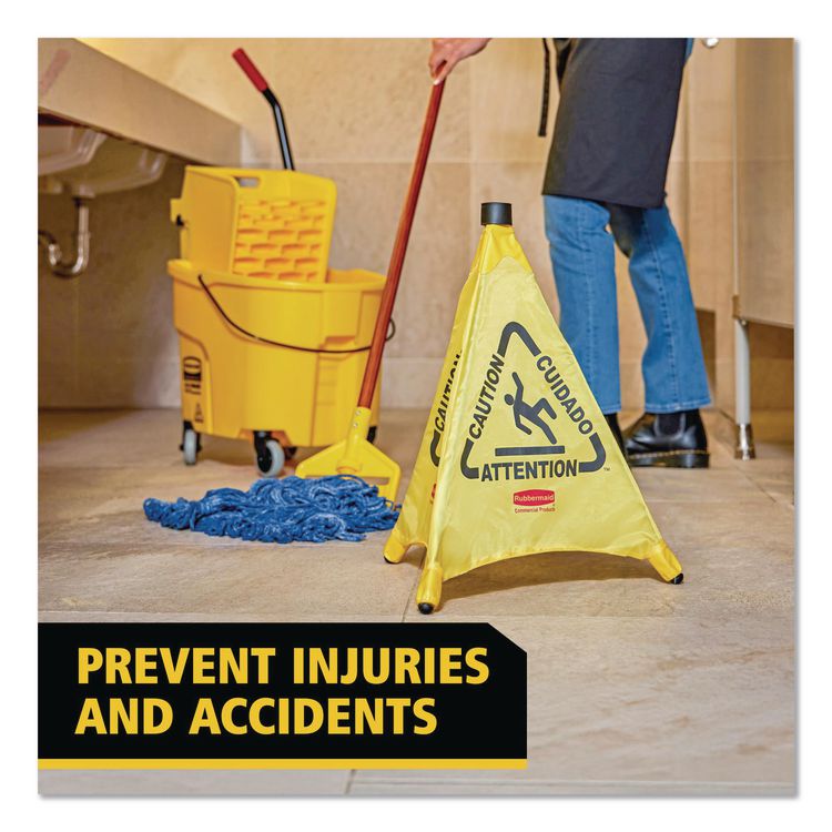 Multilingual Pop-Up Wet Floor Safety Cone, 21 x 21 x 30, Yellow