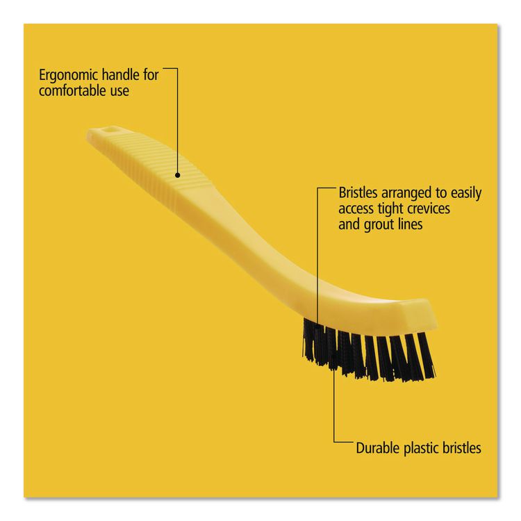 Synthetic-Fill Tile and Grout Brush, Black Plastic Bristles, 2.5" Brush, 8.5" Yellow Plastic Handle
