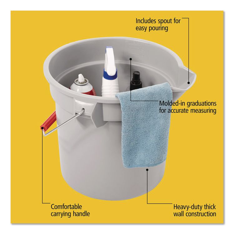 BRUTE Round Utility Pail, 14 qt, Plastic, Gray, 12" Diameter