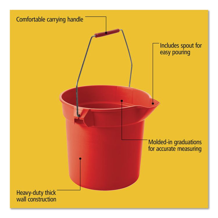 BRUTE Round Utility Pail, 10 qt, Plastic, Red, 10.5" Diameter