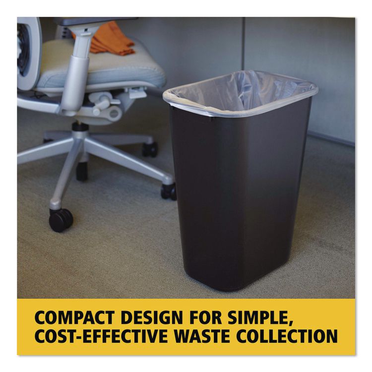 Deskside Plastic Wastebasket, 10.25 gal, Plastic, Black