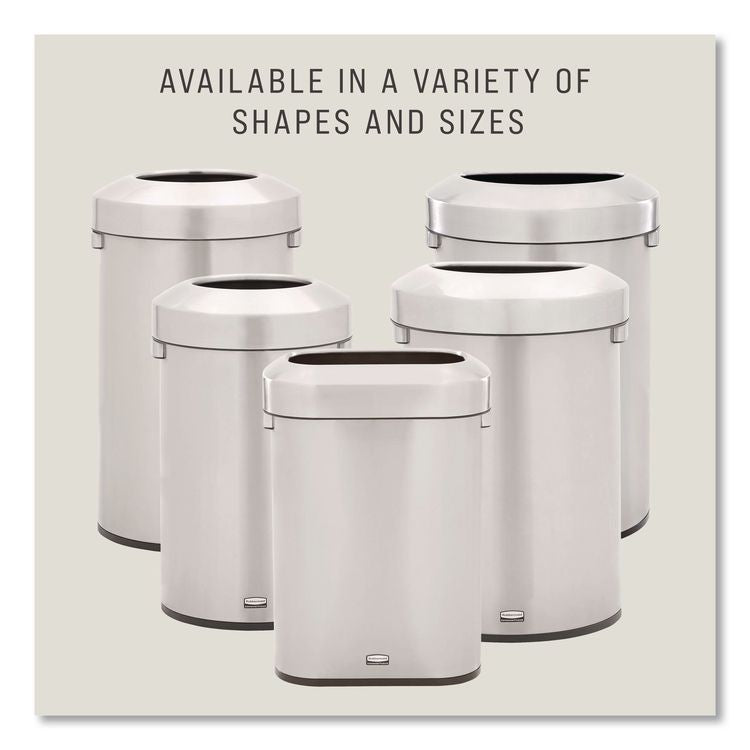 Refine Series Half Round Waste Receptacle, 16 gal, Plastic/Stainless Steel