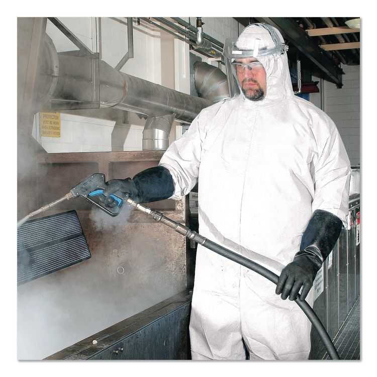 A35 Liquid and Particle Protection Coveralls, Zipper Front, Hooded, Elastic Wrists and Ankles, 3X-Large, White, 25/Carton