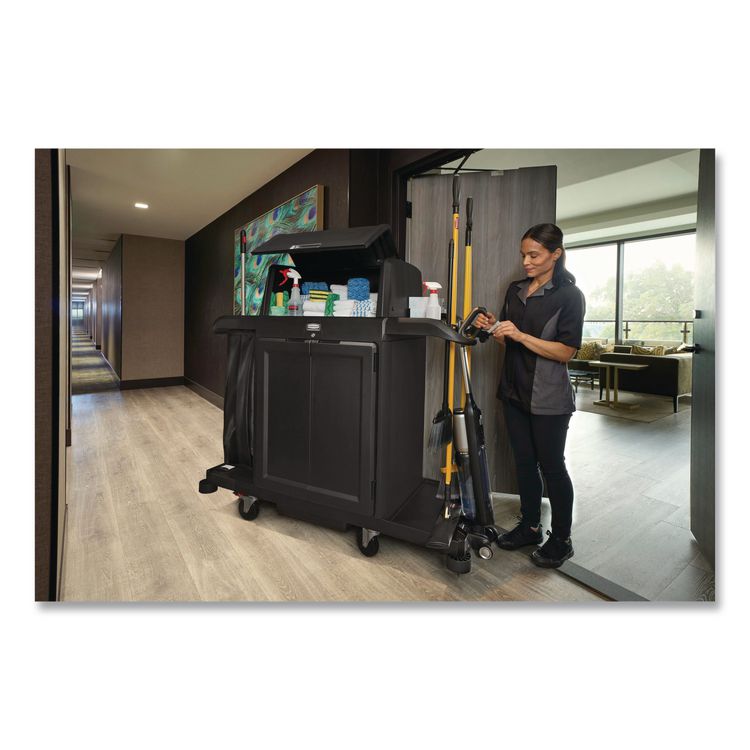 Vacuum Holder, For All Rubbermaid Commercial Full Size and Compact Housekeeping Carts, Plastic, Black, 6/Carton