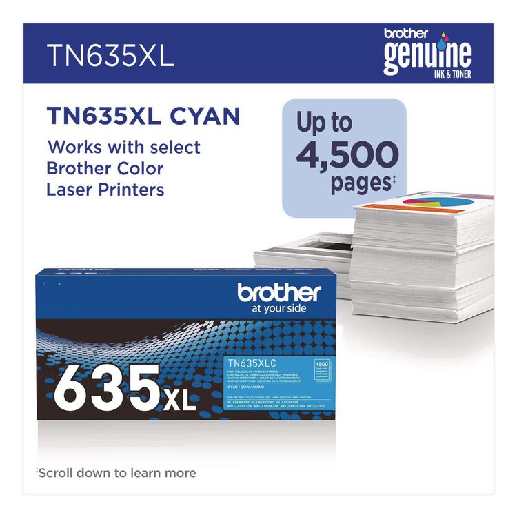 TN635XL High-Yield Toner, 4,500 Page-Yield, Cyan