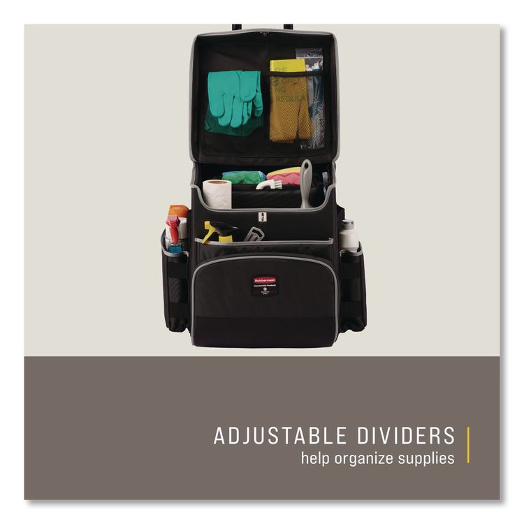 Executive Quick Clean Janitorial Cart, Synthetic Fabric, 16 Compartments, 14.25" x 16.5" x 25", Dark Gray