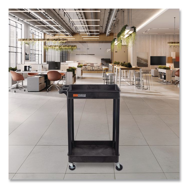 ENDURA Two-Shelf Utility Cart, Plastic, 300 lb Capacity, 26.5" x 18.5" x 37.5", Black