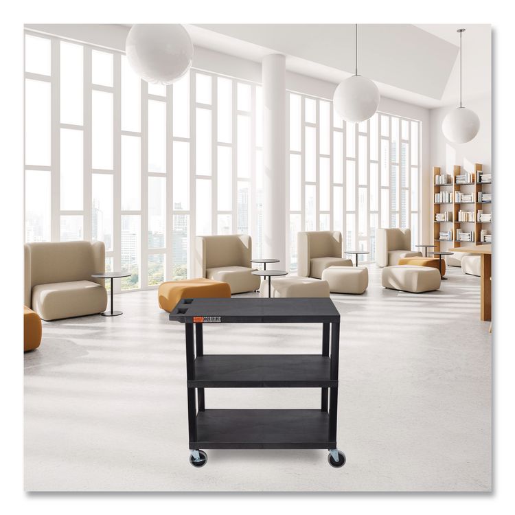 TUFFY XL Three-Shelf Multipurpose Utility Cart, Plastic, 300 lb Capacity, 35.25" x 18" x 34.5", Black